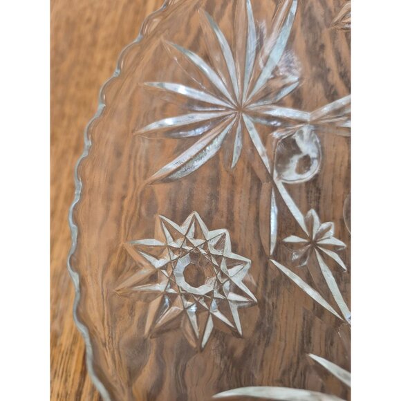 Vintage Clear Glass Decorative Footed Bowl With Starburst & Floral Engraved Patt - Picture 6 of 7